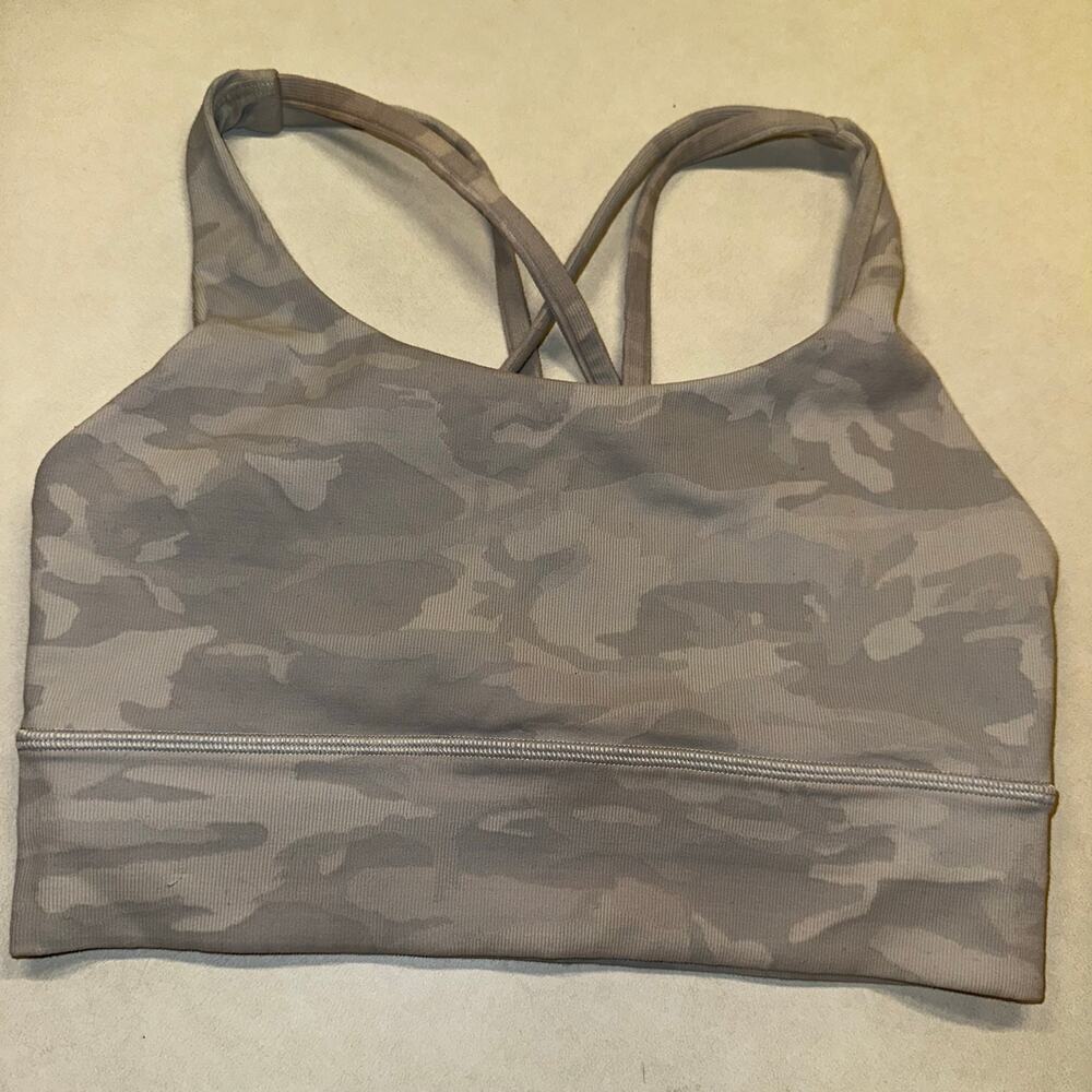 Lululemon 6 Energy Bra Long Line Medium Support B-C Cup Incognito Camo White - Picture 2 of 3